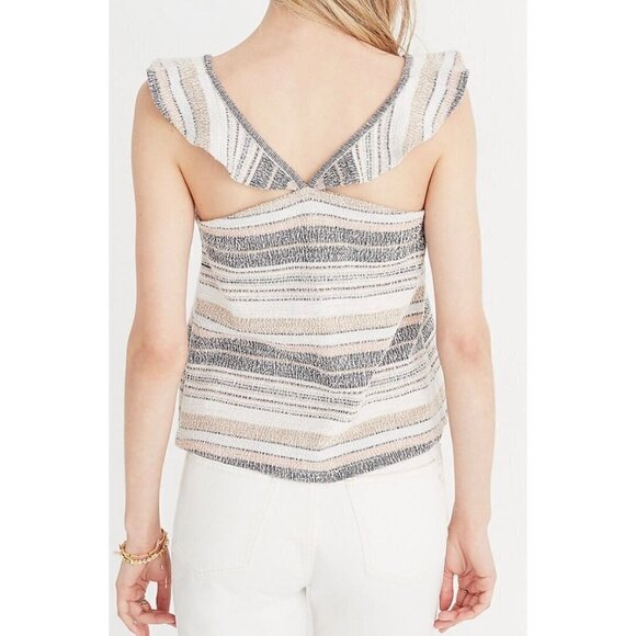 Madewell Ruffle Strap Sleeveless Tank Top Blouse Multicolor Stripe Size Medium - Picture 2 of 8